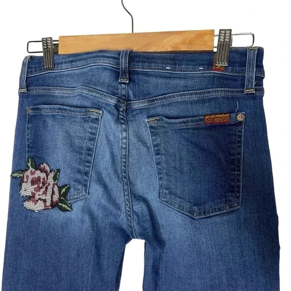 7 for All Mankind The Skinny with Floral Patchwork Jeans Stretch Denim Size 27 - Picture 10 of 13